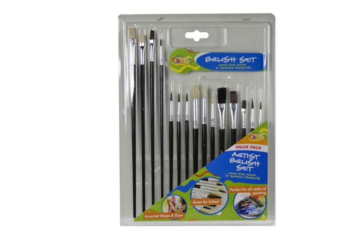 Paint Brush Set  15pce  Asst Flat & Round